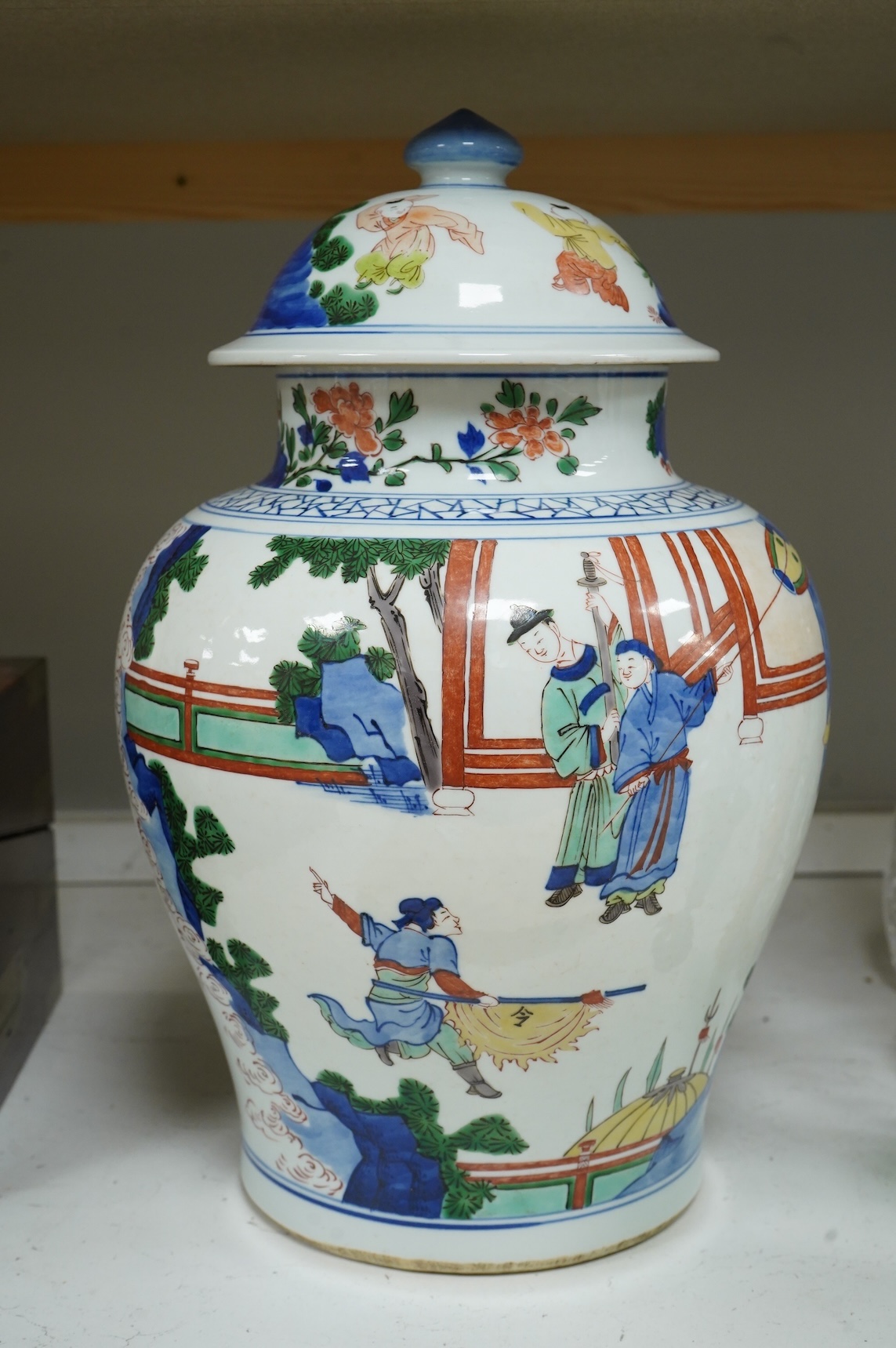 A Chinese famille verte baluster jar and cover, 42cm